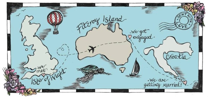 Hand drawn, illustrated RSVP postcard 