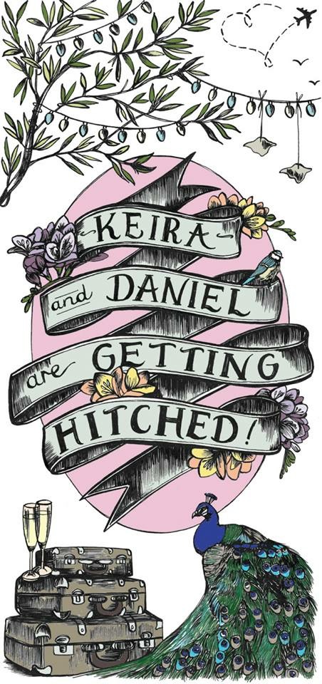 Hand drawn illustrated Wedding Invitation Design